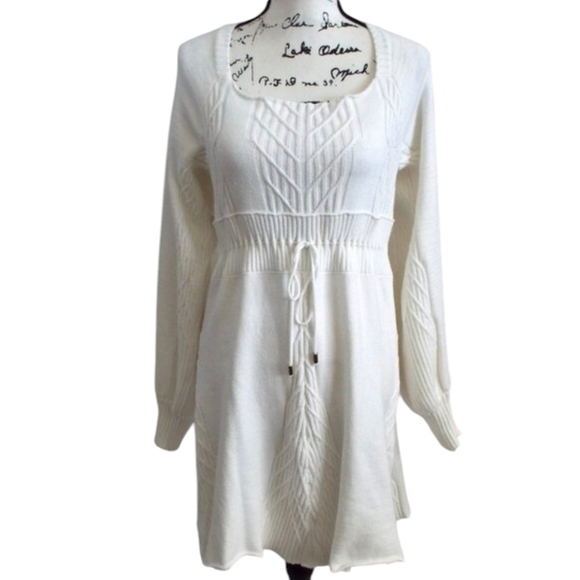 Free People White Emmaline Cable Knit Mini Sweater Dress w/Back Cut-Out Size XL - Picture 6 of 14